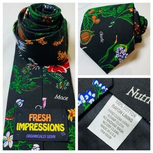 Herbs‎ Spices Necktie Black Cotton Novelty Tie Gardener Gift Fresh Impressions